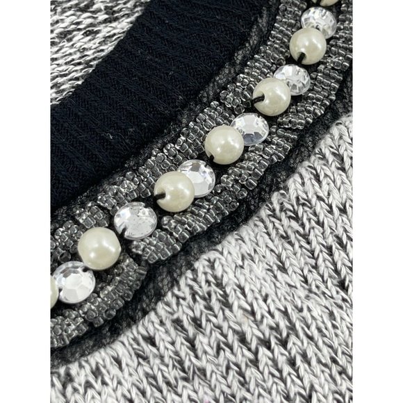 West Kei Women's Black White Knit Tunic Sweater Size XL Rhinestones Pearl Neck - Picture 6 of 10